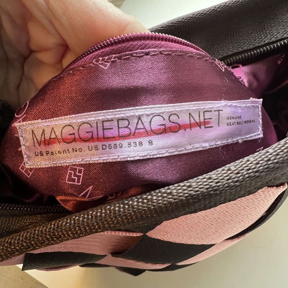 MAGGIE BAGS Genuine Seat Belt Webbing Shoulder Bag Brown/Pink Adjustable Strap - Picture 9 of 11